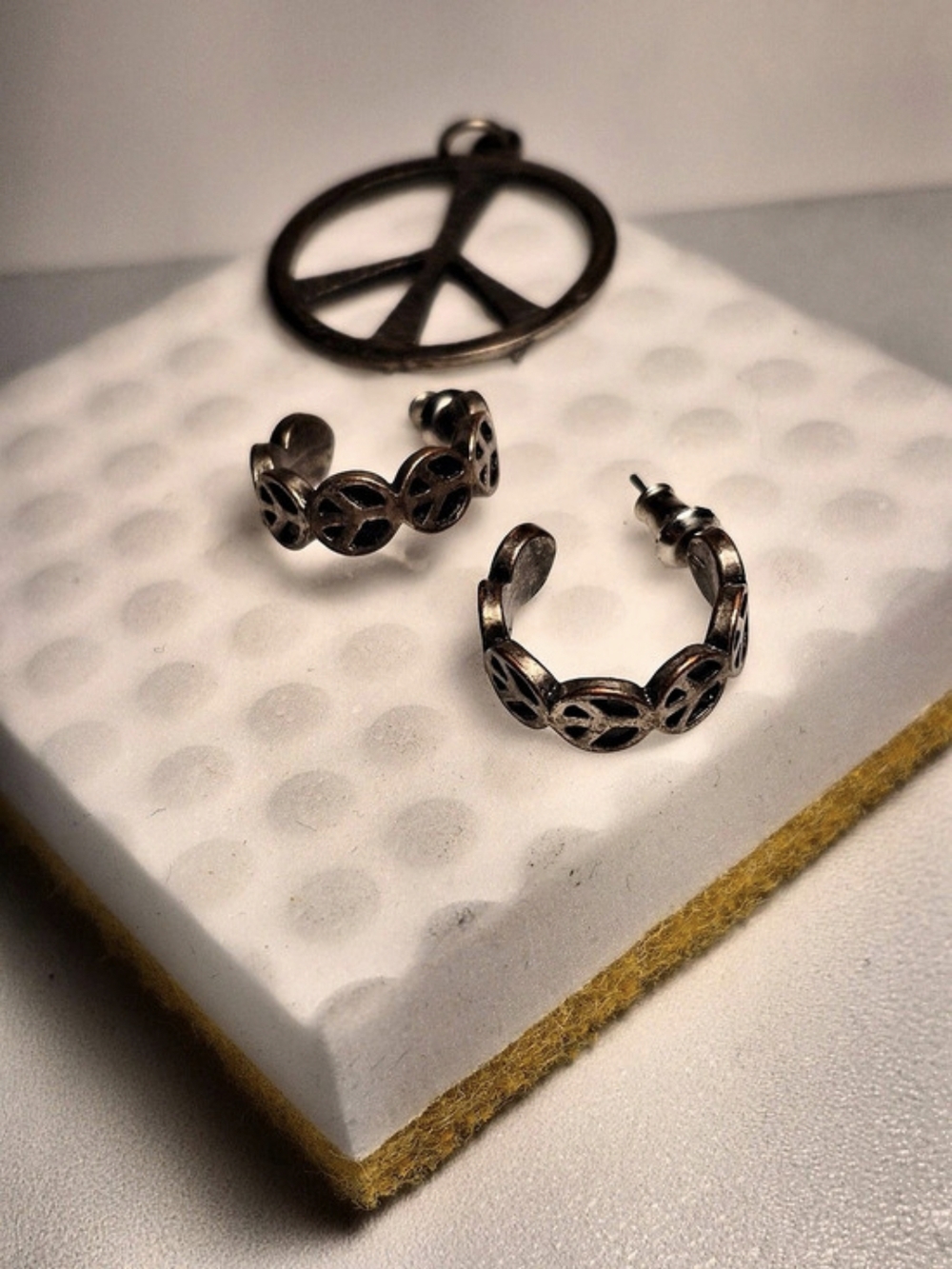 Peace Symbol Pendant & Hoop Earrings